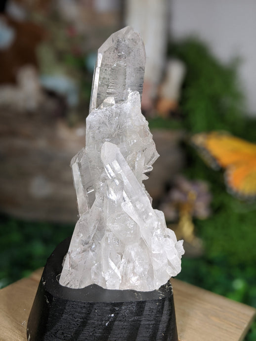 White Quartz Cluster With Wood base Crystal Home Decor Healing Feng Shui Reiki Chakra