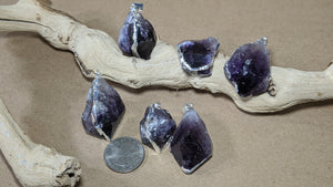 Silver Amethyst Pendant, Healing Quartz, Raw Amethyst Grate for gifts