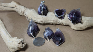 Silver Amethyst Pendant, Healing Quartz, Raw Amethyst Grate for gifts