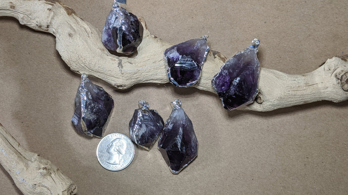 Silver Amethyst Pendant, Healing Quartz, Raw Amethyst Grate for gifts