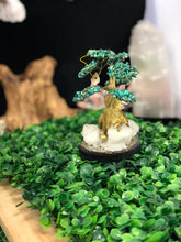 Load image into Gallery viewer, Chrysocolla Tree Set On White Quartz, Pyrite and Wood Base