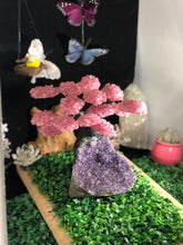 Load image into Gallery viewer, Rose Quartz clustered Gemstone tree on amethyst base, the love tree genuine