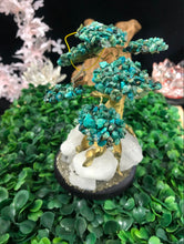 Load image into Gallery viewer, Chrysocolla Tree Set On White Quartz, Pyrite and Wood Base