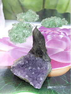 Green Aventurine on Amethyst Cluster base Tree