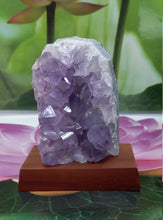 Load image into Gallery viewer, Amethyst Geode on Wood Base, Raw Amethyst Cluster, Collectible Amethyst