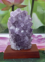 Load image into Gallery viewer, Amethyst Geode on Wood Base, Raw Amethyst Cluster, Collectible Amethyst