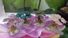 Load image into Gallery viewer, Little Chrysocolla, Amethyst, Rose Quartz &amp; pyrite tree Set on  White Quartz  Base Great for Gift