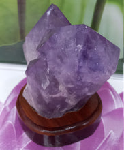 Load image into Gallery viewer, Amethyst Geode set on Wood Base, Amethyst Cluster, Raw Amethyst Cluster, Amethyst Crystal cluster