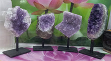 Load image into Gallery viewer, Amethyst Geode on Metal Base, Raw Amethyst Cluster, Collectible Amethyst