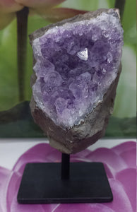 Amethyst Geode on Metal Base, Raw Amethyst Cluster, Collectible Amethyst