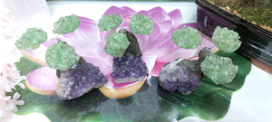 Green Aventurine on Amethyst Cluster base Tree