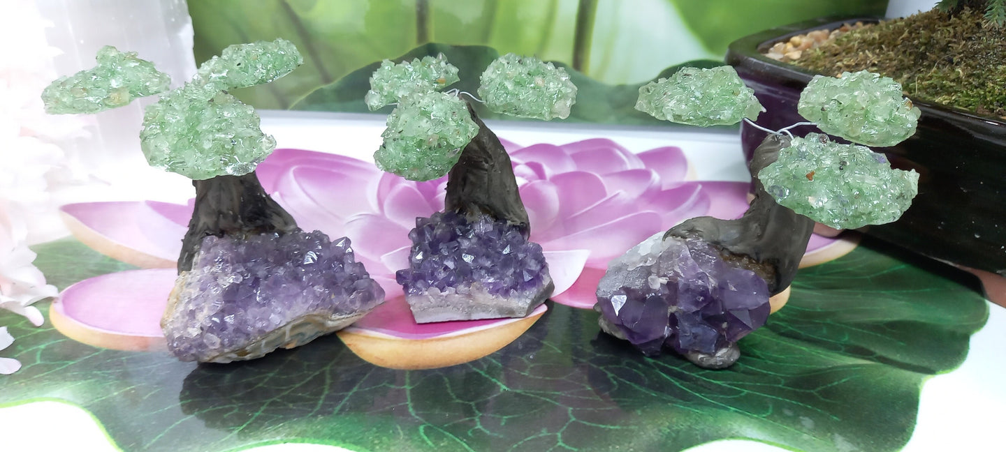 Green Aventurine on Amethyst Cluster base Tree