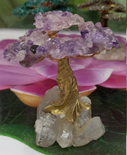 Load image into Gallery viewer, Little Chrysocolla, Amethyst, Rose Quartz &amp; pyrite tree Set on  White Quartz  Base Great for Gift