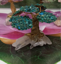 Load image into Gallery viewer, Little Chrysocolla, Amethyst, Rose Quartz &amp; pyrite tree Set on  White Quartz  Base Great for Gift