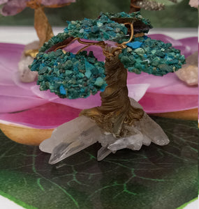 Little Chrysocolla, Amethyst, Rose Quartz & pyrite tree Set on  White Quartz  Base Great for Gift