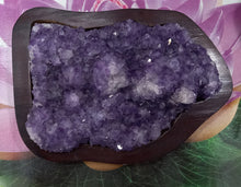 Load image into Gallery viewer, Amethyst Geode set on Wood Base, Raw Amethyst Cluster