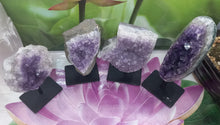 Load image into Gallery viewer, Amethyst Geode on Metal Base, Raw Amethyst Cluster, Collectible Amethyst