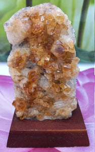 Citrine Cluster on Wood Base, Raw Citrine