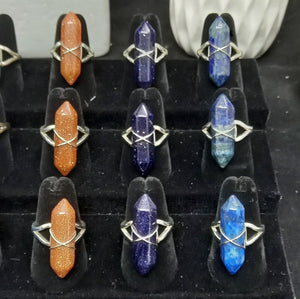 Adjustable Gemstone And Quartz Rings, Rose Quartz,l, Lapiz Lazuli, Goldstone, Howlite, Blue Goldstone, Sodalite