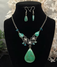 Load image into Gallery viewer, Chrysocolla Wire Wrap Necklace with Earrings