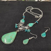 Load image into Gallery viewer, Chrysocolla Wire Wrap Necklace with Earrings