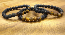 Load image into Gallery viewer, Lava Stone and Tiger Eye Bracelet, Protection, Luck, and Meditation Bracelet